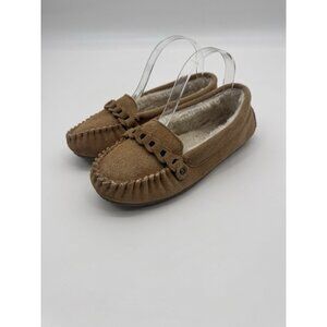 Minnetonka Moccasins Womens 8 Leather Slipper Faux Shearling Cozy Comfort Hygge